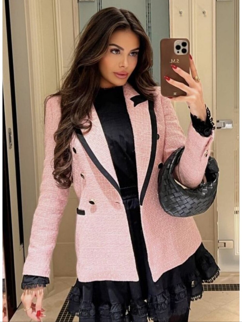 ZARA TEXTURED TWEED BLAZER PINK SIZE XS